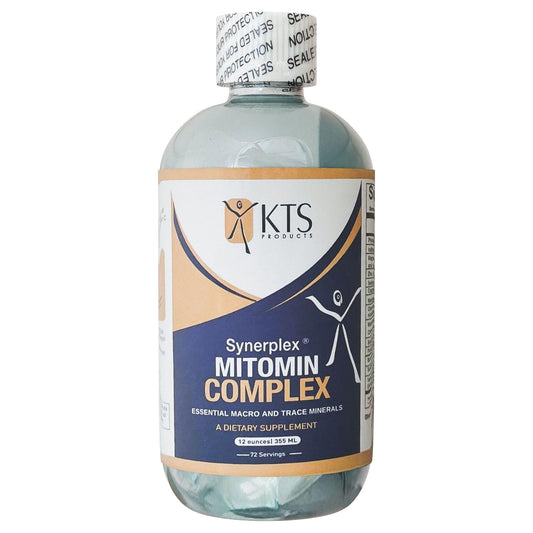 Synerplex MitoMin Complex bottle on a kitchen counter for daily mineral support.