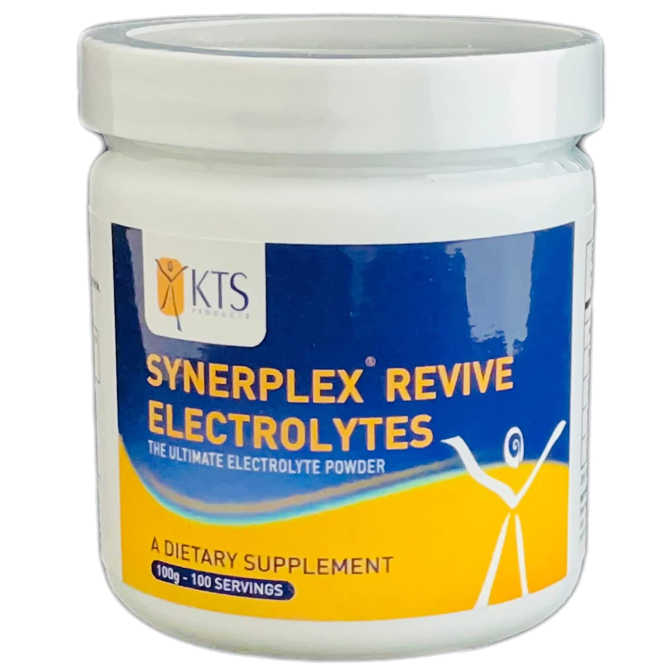 Synerplex Revive electrolyte powder jar for daily hydration and mineral balance.