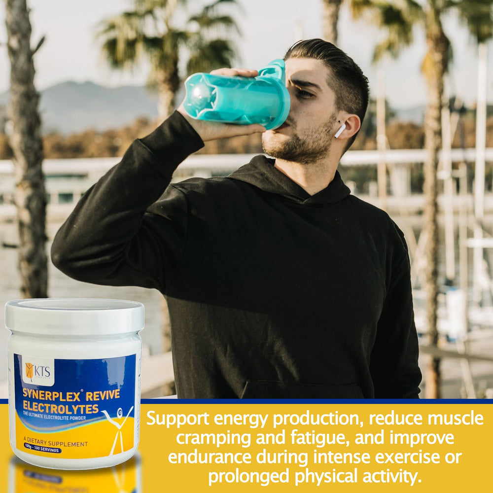 Synerplex Revive electrolyte powder scoop on powder for quick workout hydration.