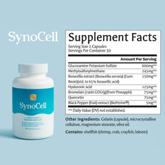 Synocell chondroitin capsules with Boswellia illustrate natural joint support.