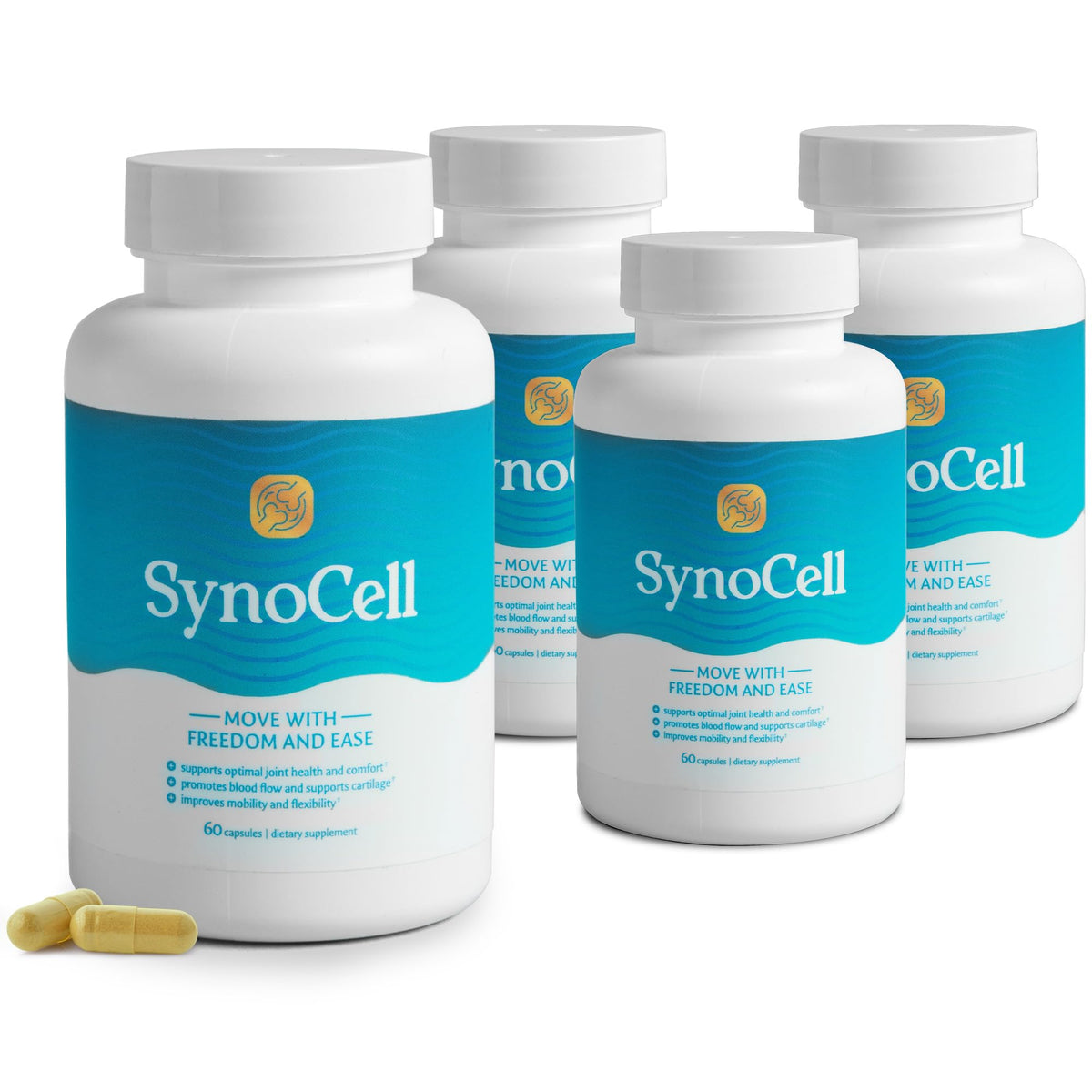 Synocell bottle for joint support with glucosamine chondroitin complex.