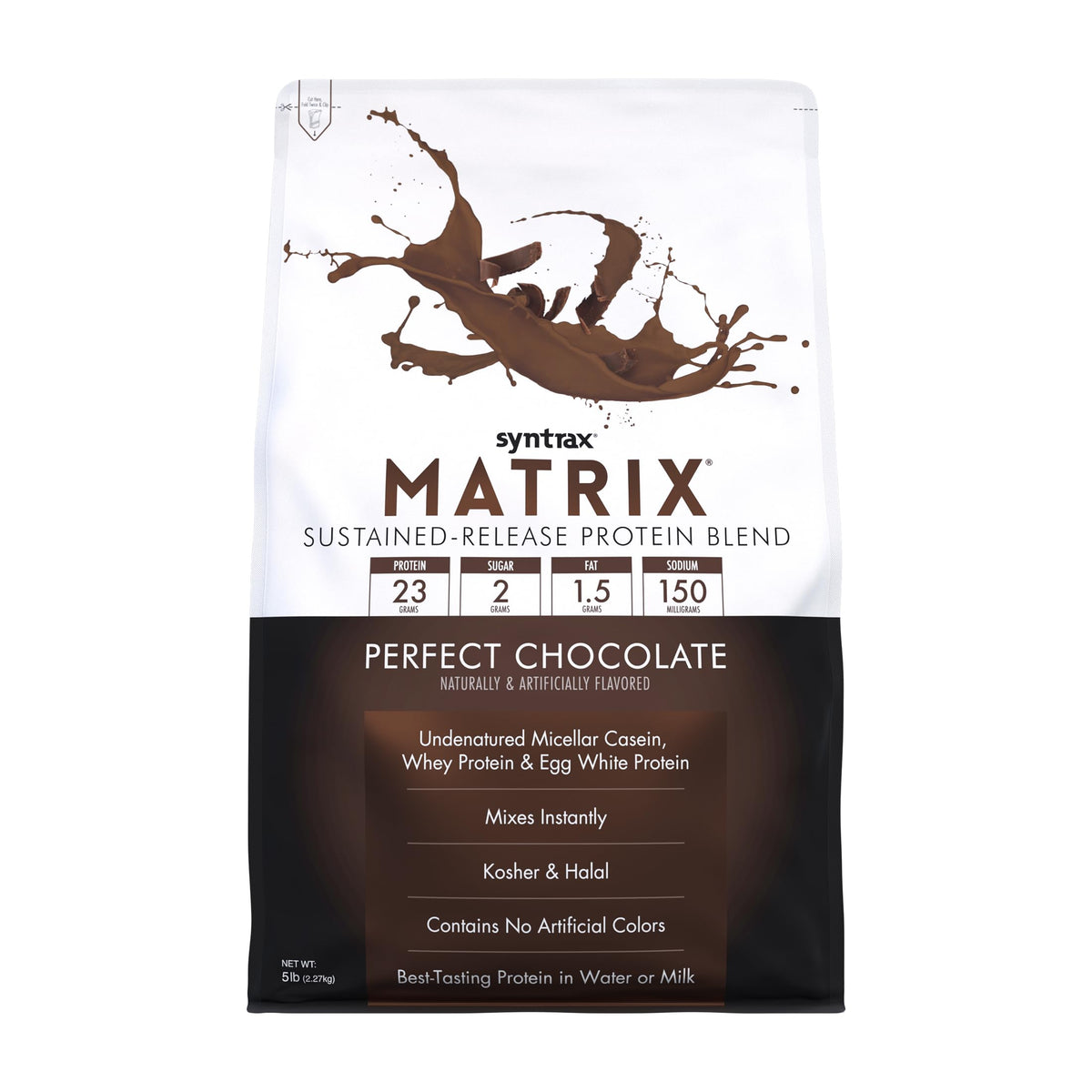 Syntrax Matrix 5 lb container, convenient protein source for daily shakes.