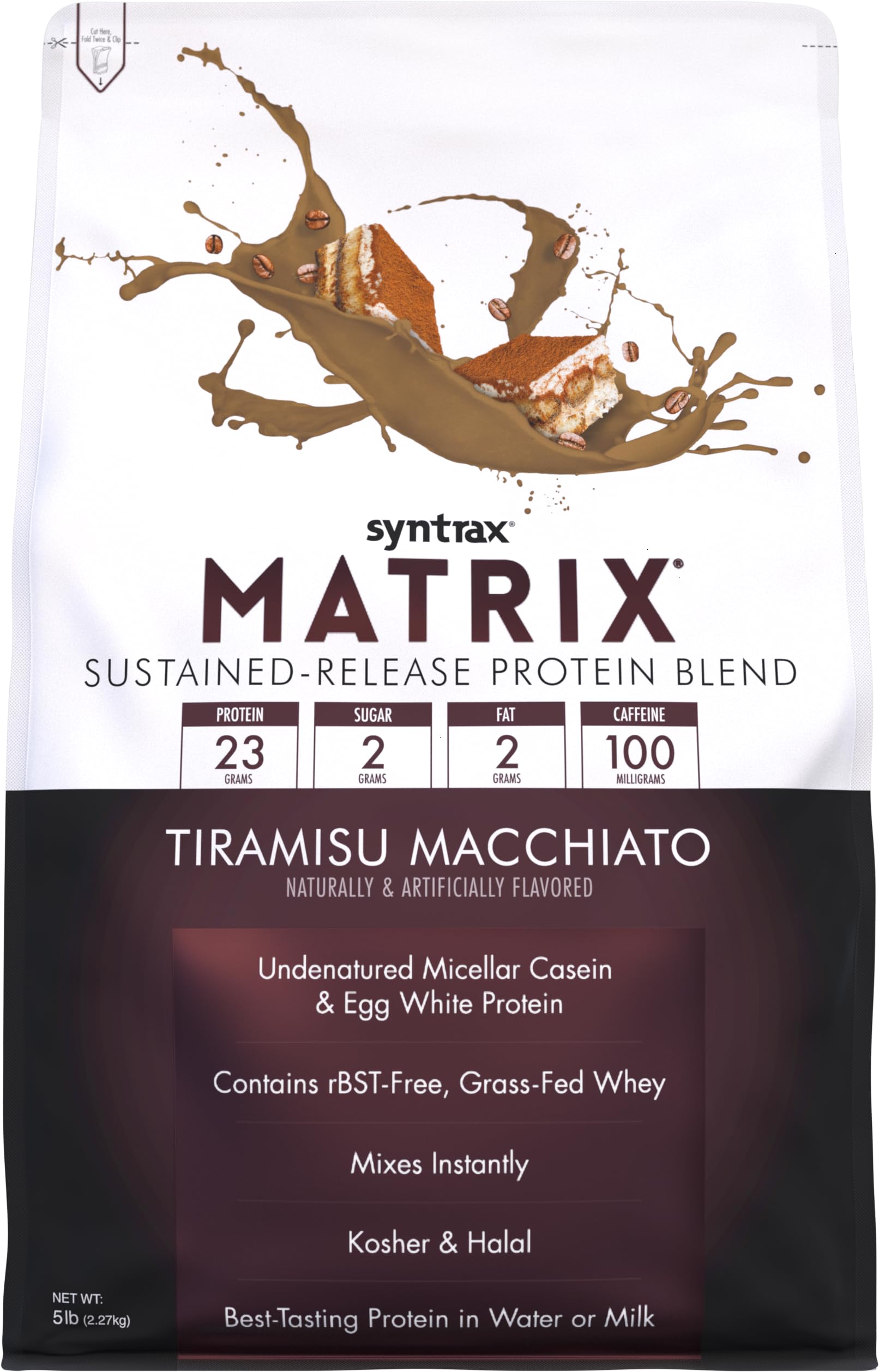 Syntrax Matrix bottle showing sustained-release protein for steady workouts