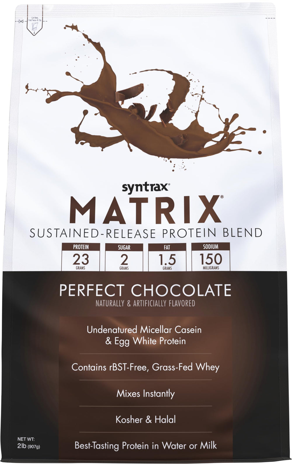 Syntrax Matrix bottle illustrating convenient, steady protein release after workouts.