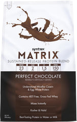 Syntrax Matrix bottle illustrating convenient, steady protein release after workouts.