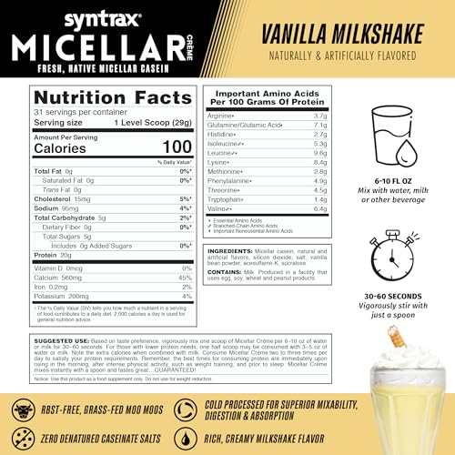 Syntrax Micellar Crème prepared vanilla milkshake in glass