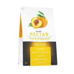 Syntrax Nectar Fuzzy Navel powder jar, fruity post-workout drink ready to mix.