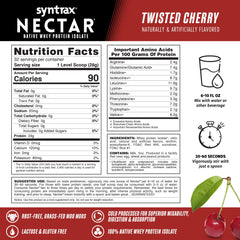Syntrax Nectar Twisted Cherry glass-shake demonstrates refreshing protein drink.