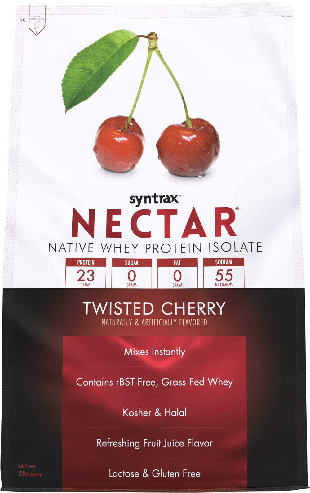 Syntrax Nectar Twisted Cherry tub label highlights zero sugar option.