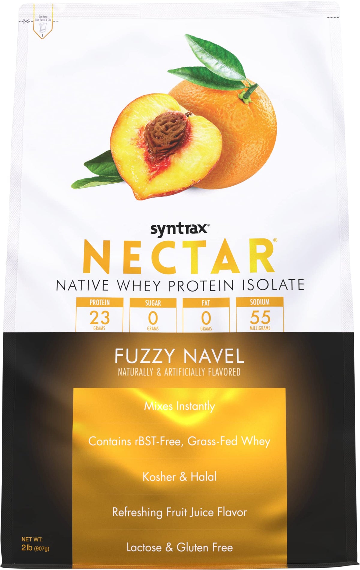 Syntrax Nectar whey isolate powder bag, a premium protein option for quick, refreshing shakes.
