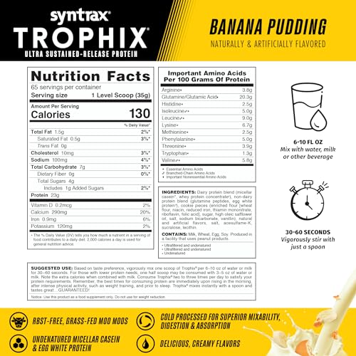 Syntrax Trophix Banana Pudding scoop showing a easy-to-measure serving