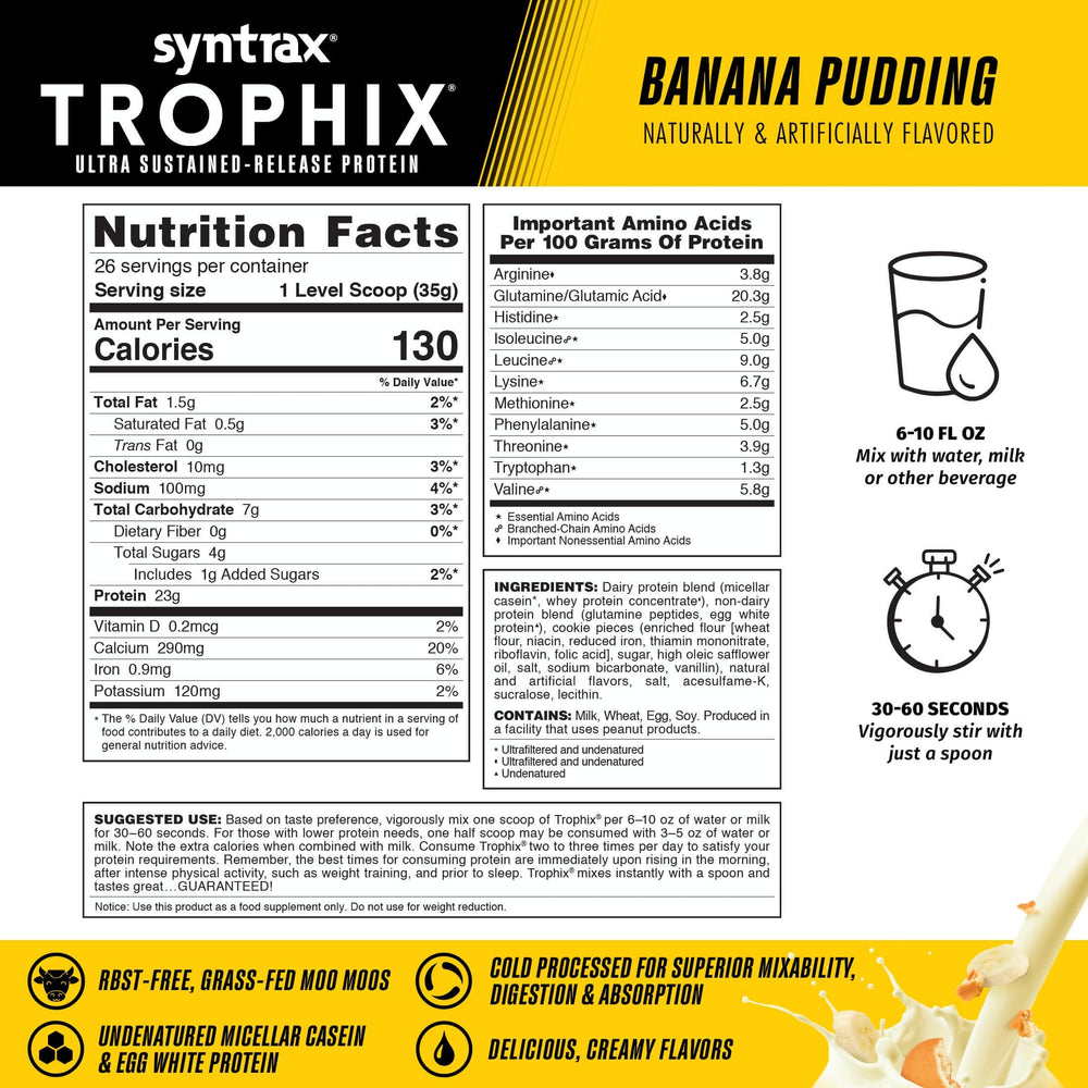 Creamy texture close-up of Syntrax Trophix Banana Pudding powder