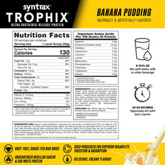 Creamy texture close-up of Syntrax Trophix Banana Pudding powder