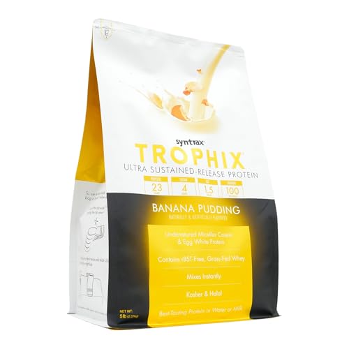 Syntrax Trophix Banana Pudding tub back panel detailing ingredients and protein blend