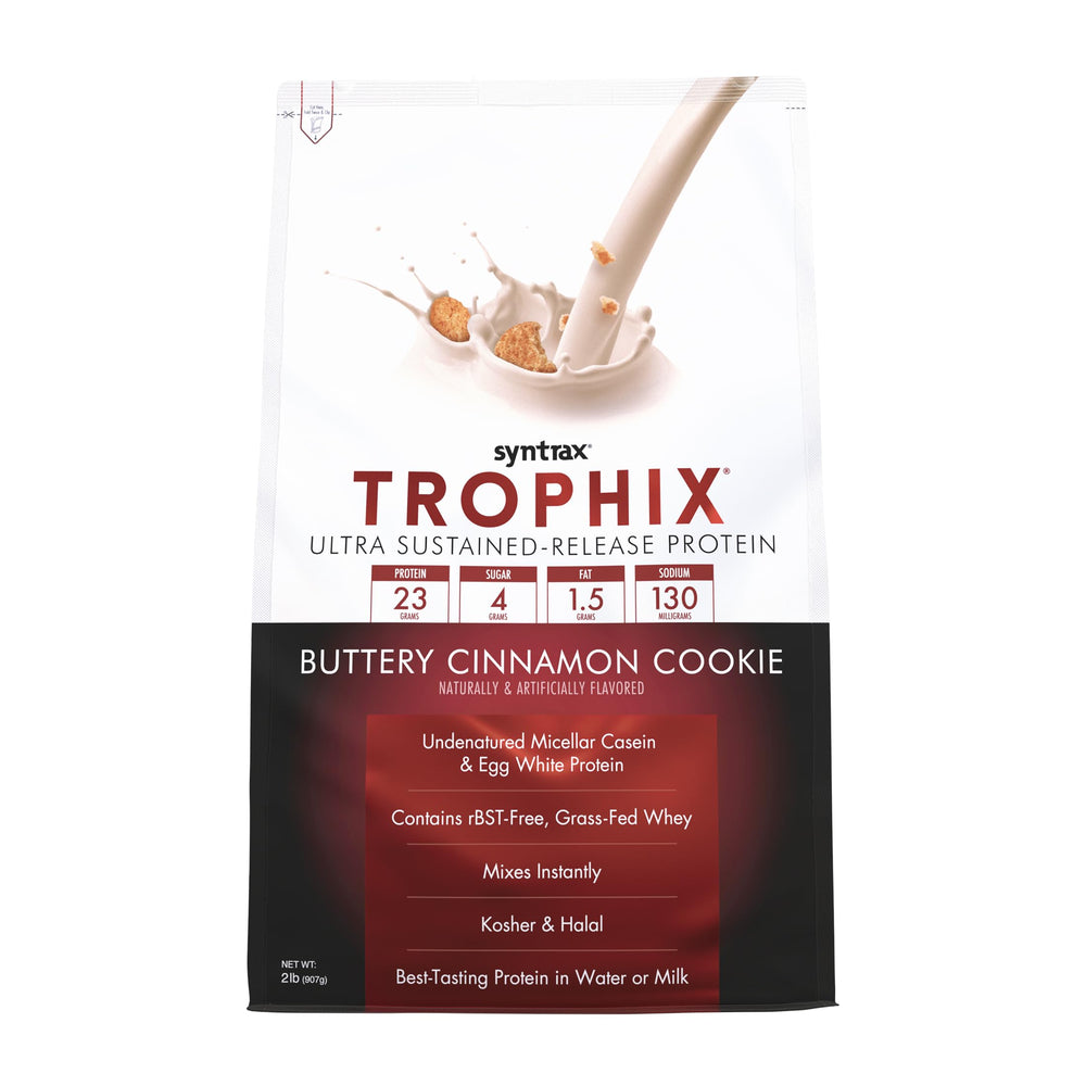 Syntrax Trophix butter cinnamon cookie powder ready to blend into a satisfying shake