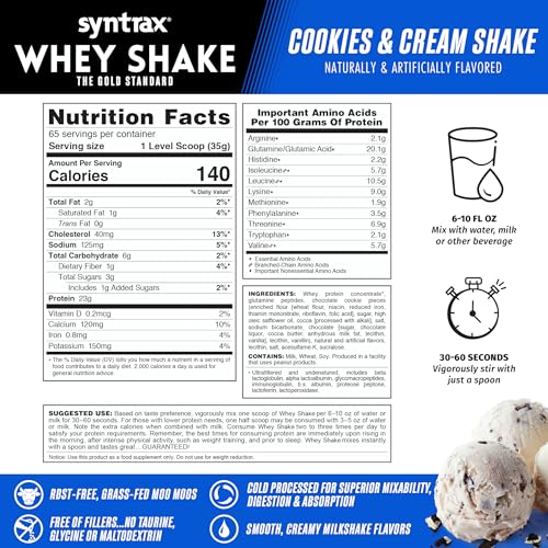 Syntrax Whey Shake close-up of cookie pieces in shake.
