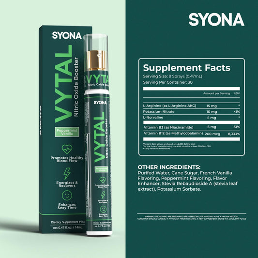 SYONA VYTAL boosting spray used during workouts to support endurance and reduce fatigue