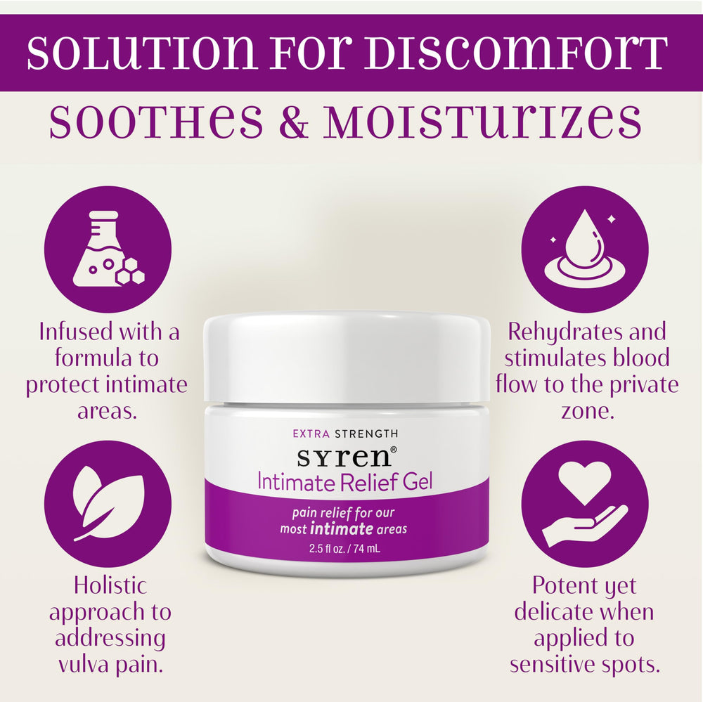 SYREN Intimate Relief Gel includes aloe vera for gentle hydration.