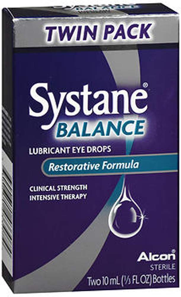 Systane Balance eye drops pack of two bottles for lipid layer support and comfort.