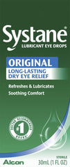 Systane lubricant eye drops bottle ready for use, delivering immediate moisture.
