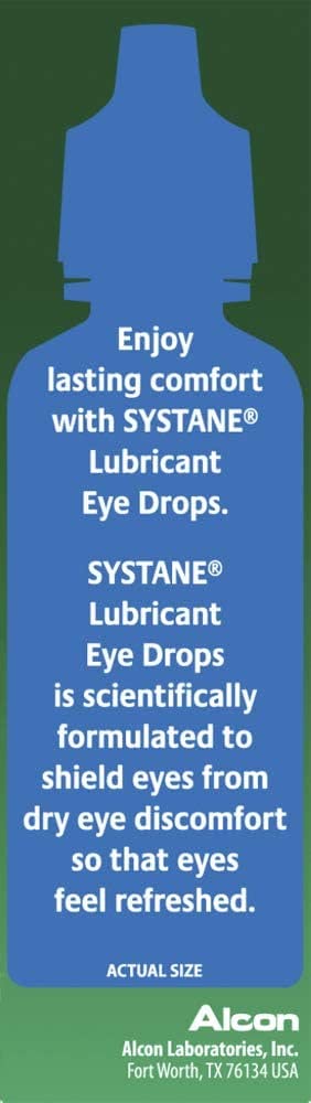 Systane packaging box close-up emphasizes long-lasting moisture.