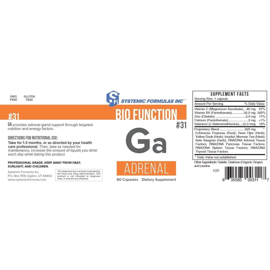 Systemic Formulas Ga Adrenal bottle front view highlights product attention
