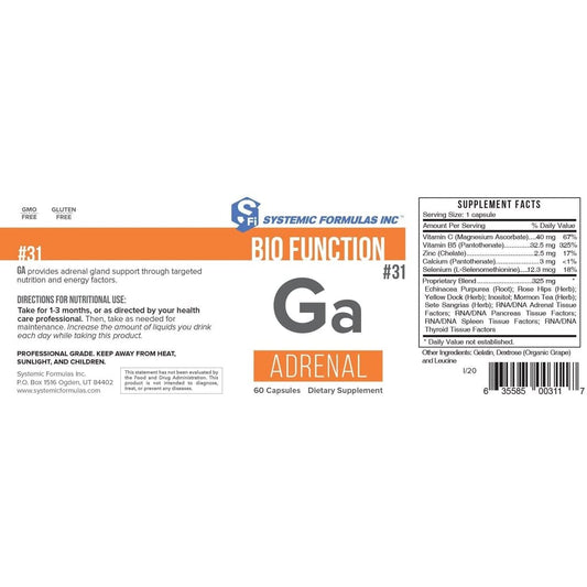 Systemic Formulas Ga Adrenal bottle front view highlights product attention