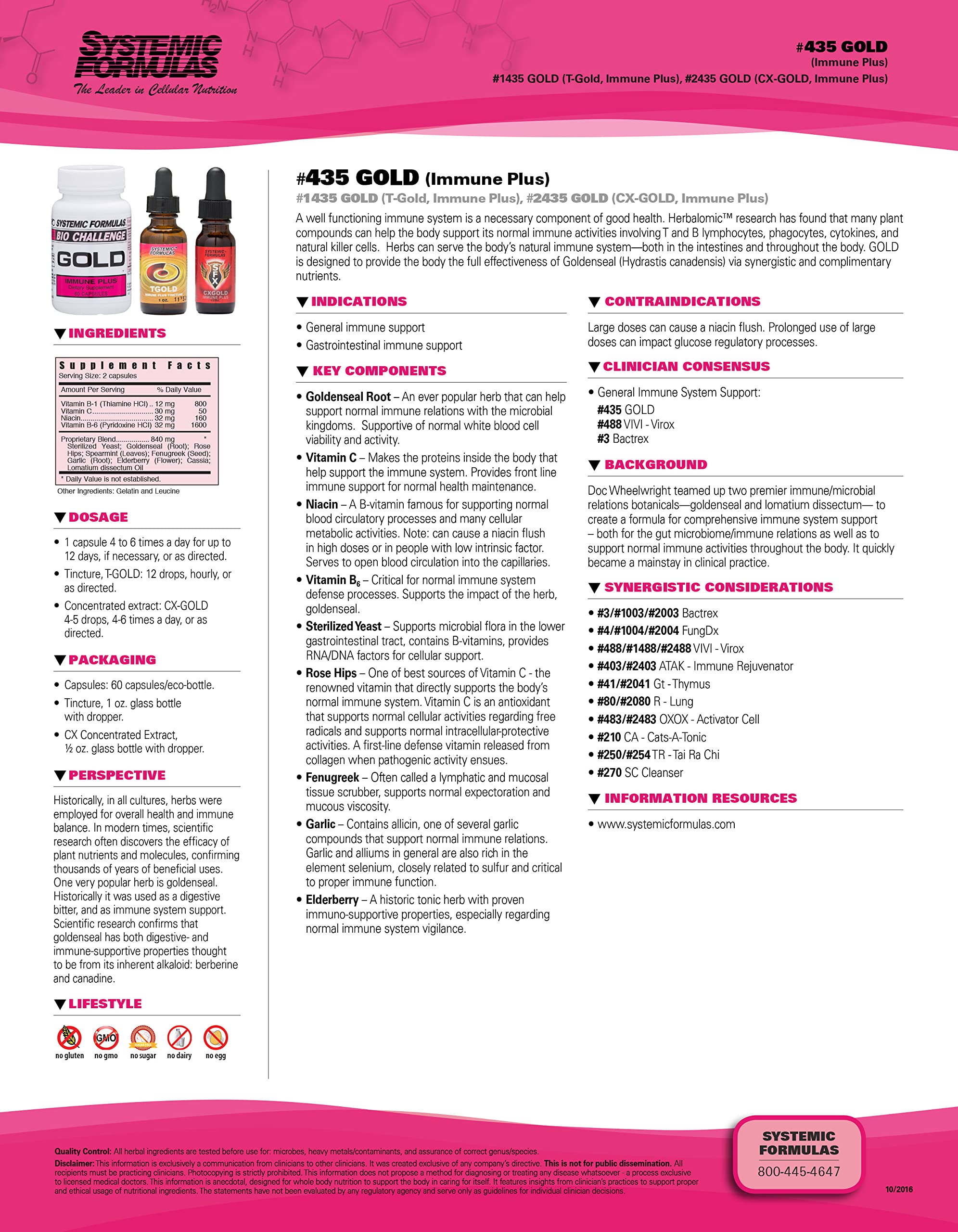 Systemic Formulas Gold Immune Plus capsules poured for daily use.