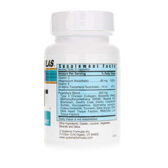 Systemic Formulas JOT label-ingredients view highlights collagen, MSM, and chondroitin.