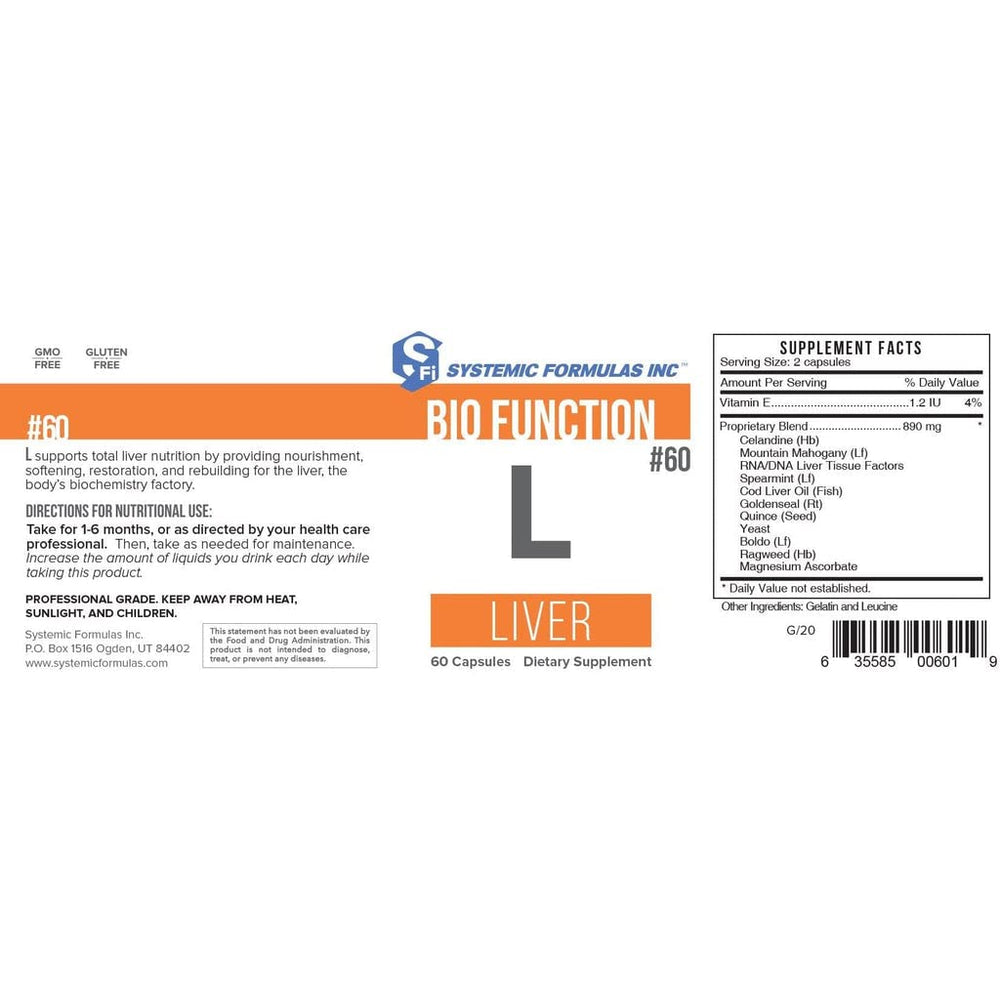 Systemic Formulas L liver bottle shown with natural ingredients.