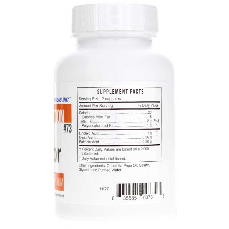 Product label showing Bio Function #73 and pumpkin oil blend