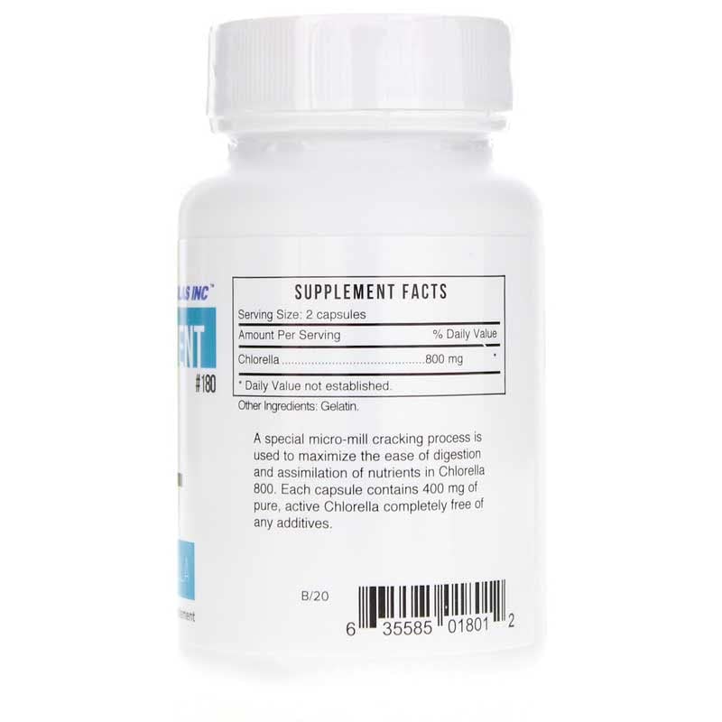 Systemic Formulas REL - CHLORELLA bottle closeup with ingredients overview for informed use.