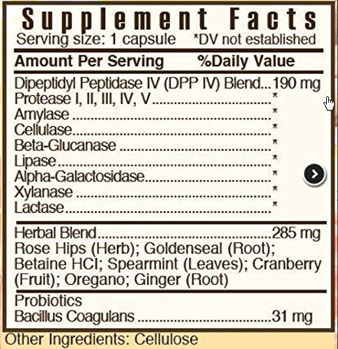 ZGLUTn gluten control label highlights enzyme-herb blend for digestive support.