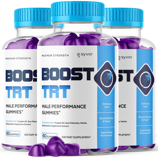 Syvor Boost TRT Gummies bottle front view; ideal for an active lifestyle.