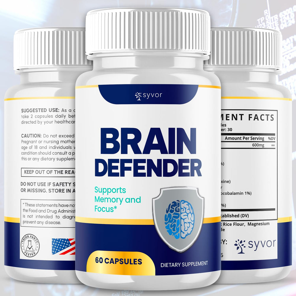 Syvor Brain Defender capsules close-up showing natural capsules for clarity.