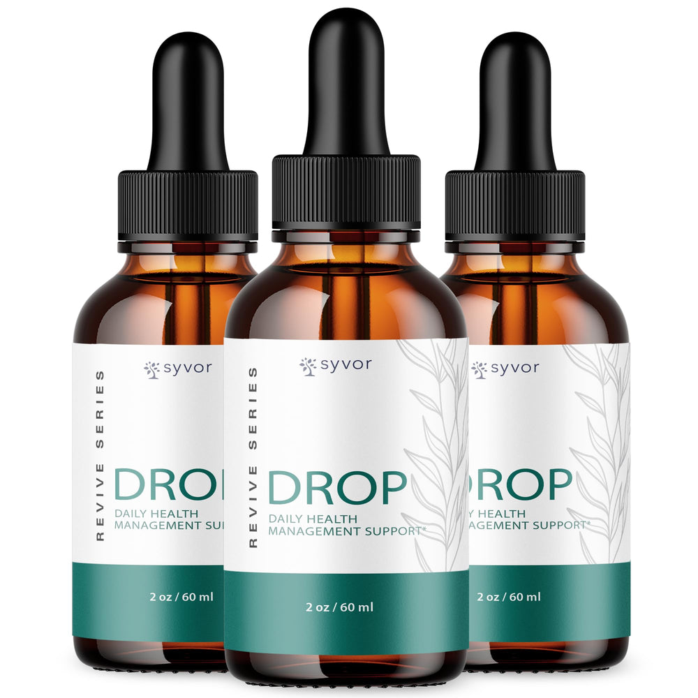 Syvor Drop The Pounds Drops 3 pack bottle closeup for daily wellness support.
