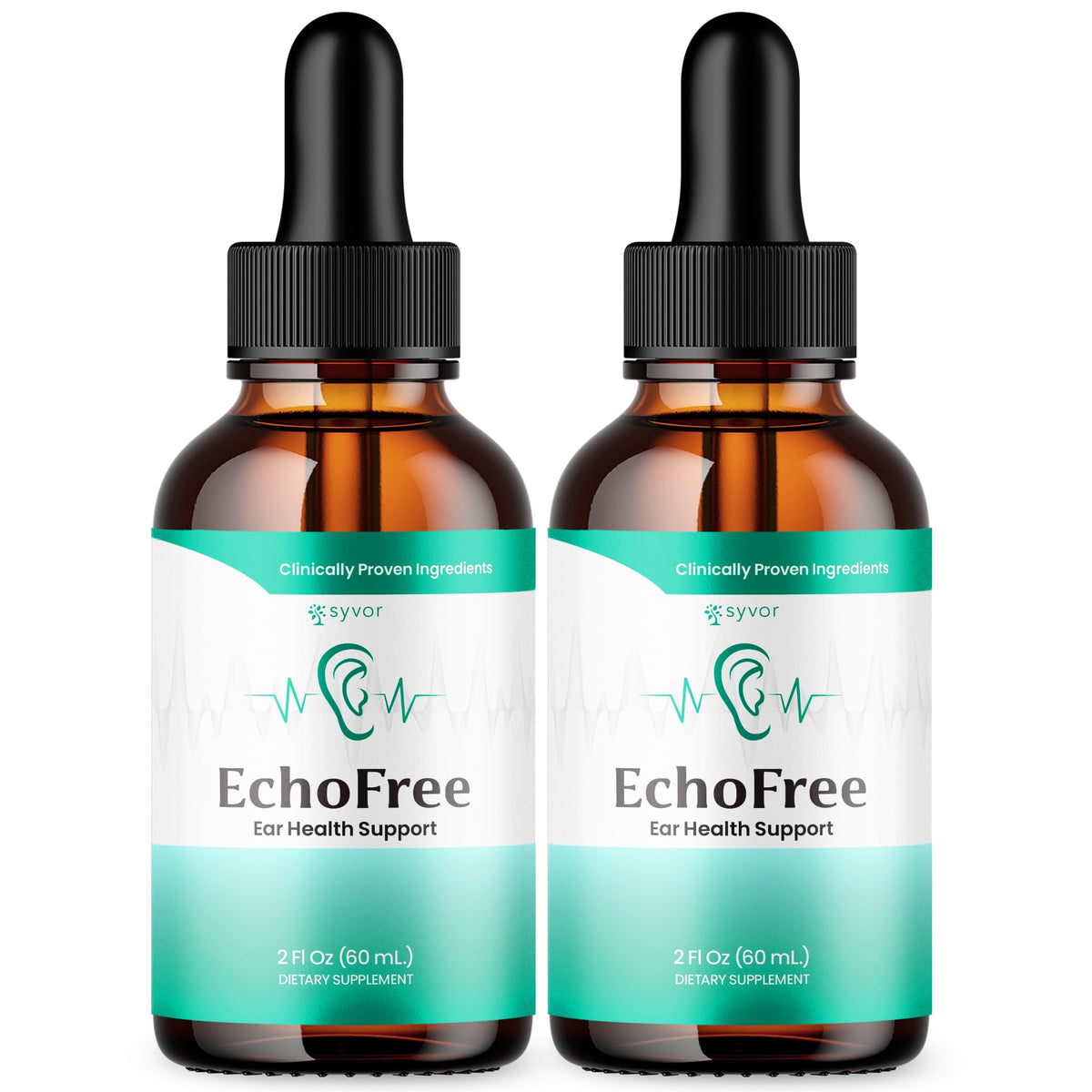 Syvor Echo Free Drops bottle front for natural ear health support.