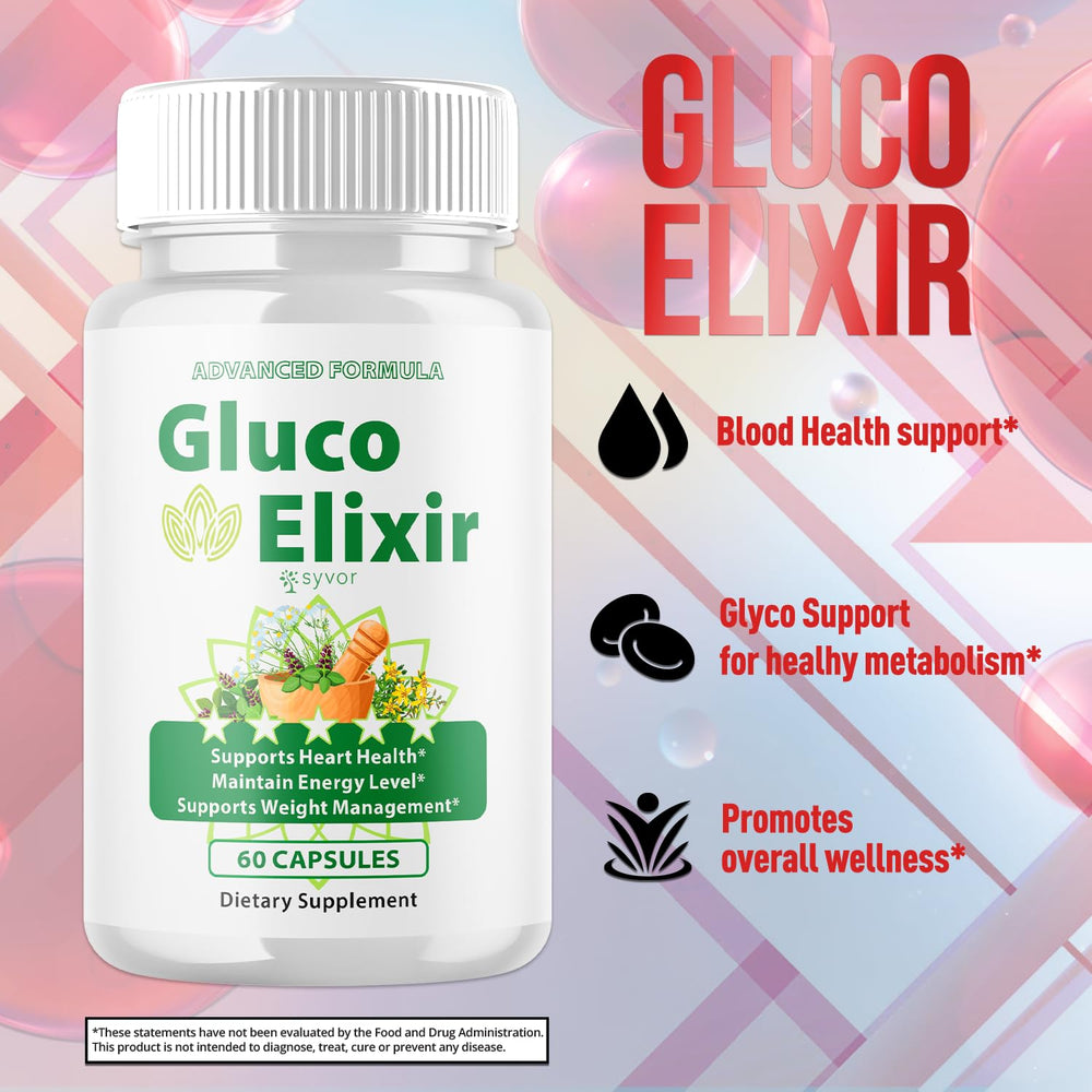 Syvor Gluco Elixir back label details ingredients for daily use.