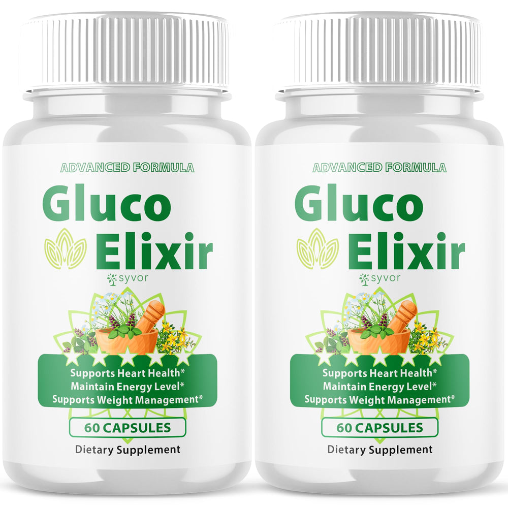 Syvor Gluco Elixir bottle front view highlights all-natural formula for daily wellness