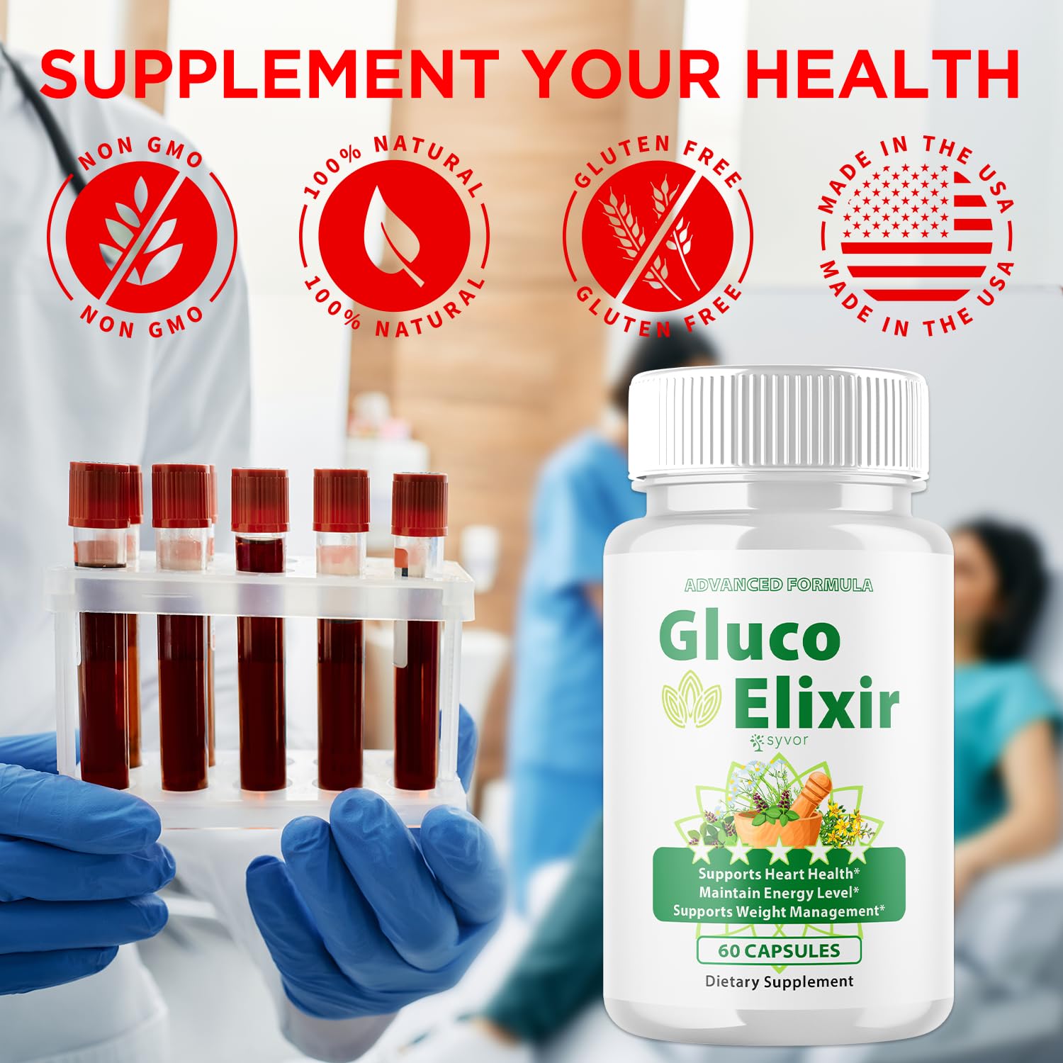 Opened packaging of Syvor Gluco Elixir capsules showing the month-long supply for daily routine.