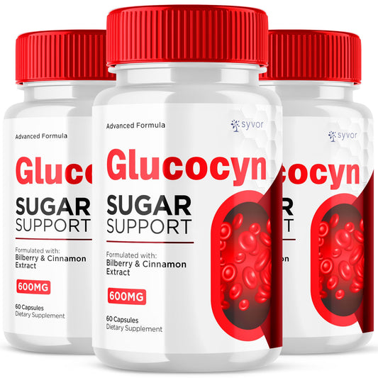 Syvor Glucocyn bottles in a 3-pack, highlighting natural ingredients