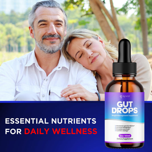 Syvor Gut Drops label close-up highlighting natural ingredients for daily wellness.