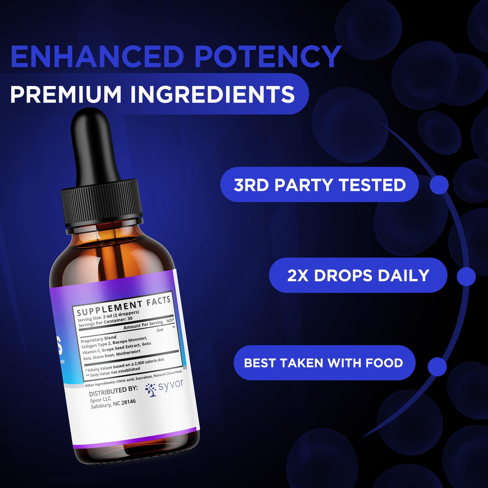 Syvor Gut Drops liquid pour demonstrates simple daily dosing.