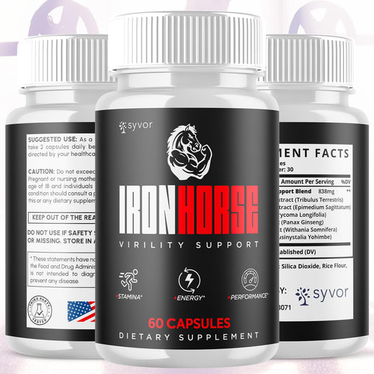 Syvor Iron Horse pills front label, natural ingredients communicated