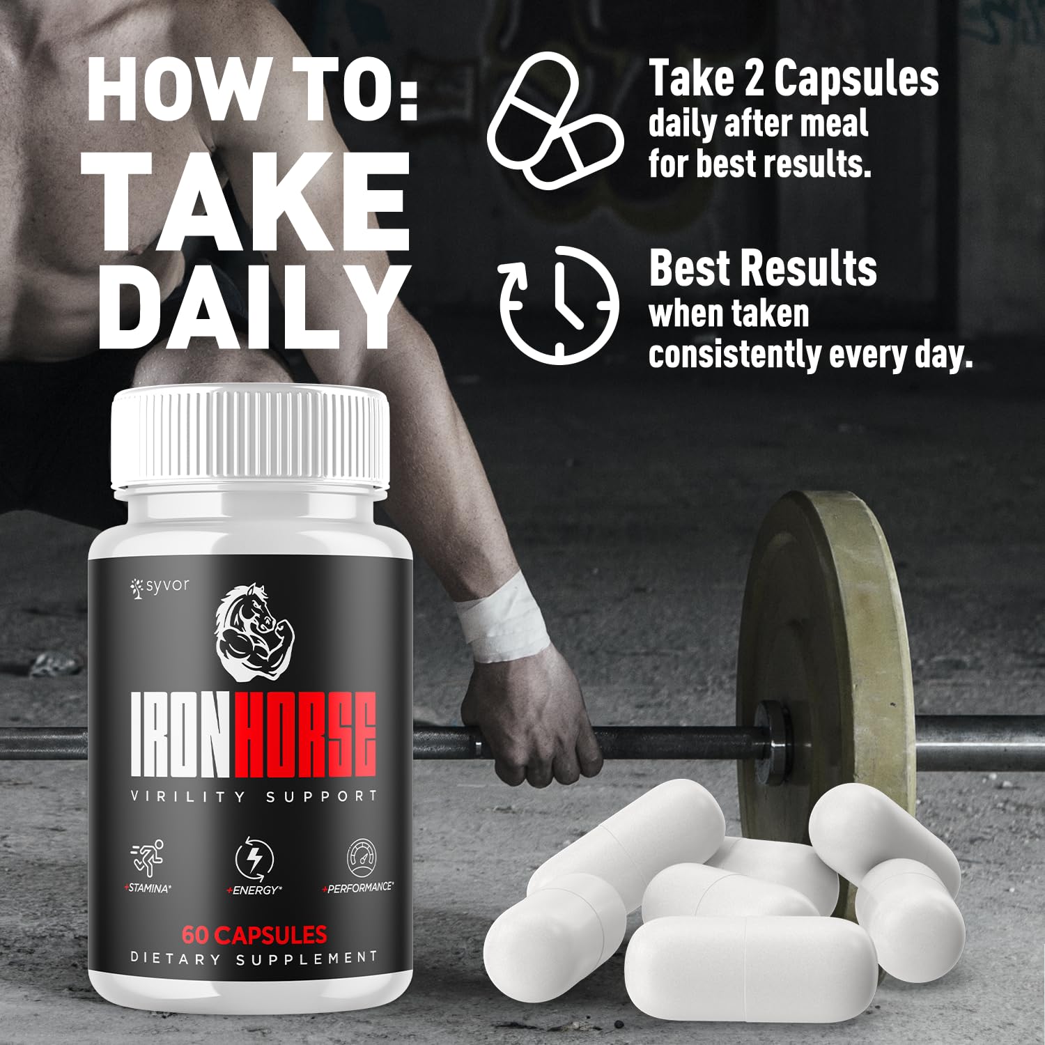 Syvor Iron Horse pills packaging, 2-pack design for convenience