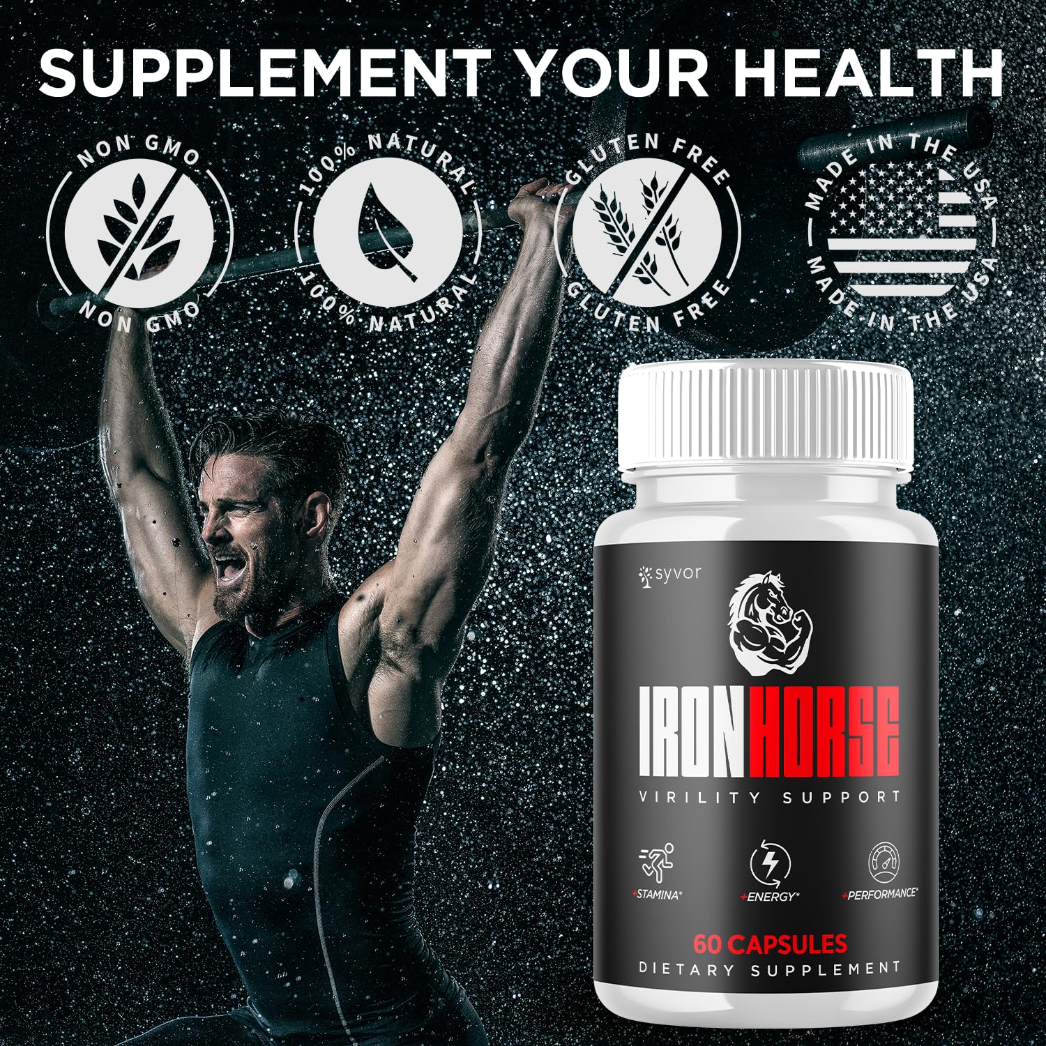 Syvor Iron Horse pills tablets close-up, smooth capsules