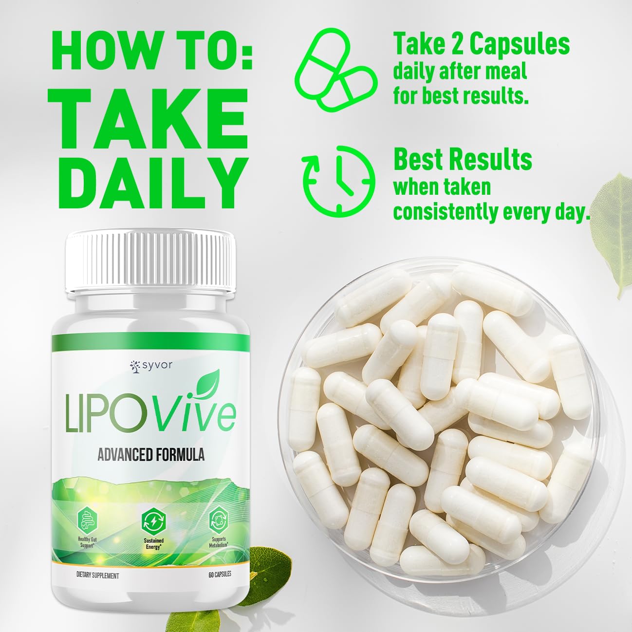Syvor Lipovive daily-use tablets ready for a consistent wellness habit