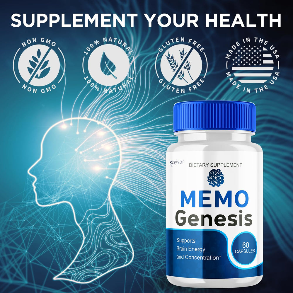 Syvor MemoGenesis bottle beside a glass of water for easy daily intake.