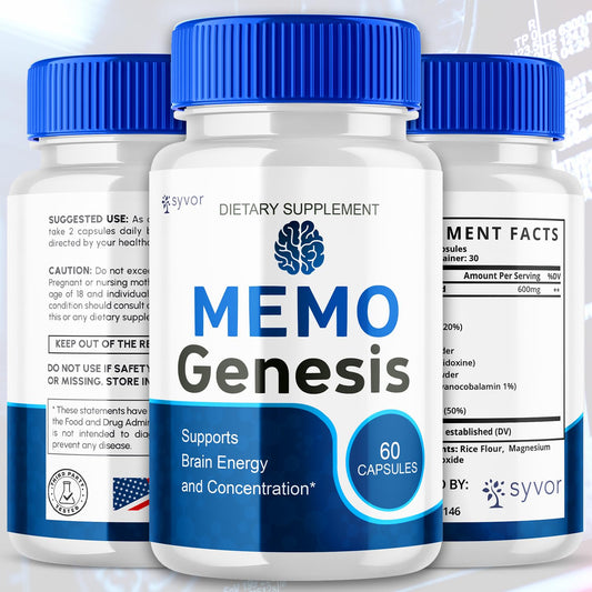 Syvor MemoGenesis capsules close-up highlighting natural ingredients for brain wellness.