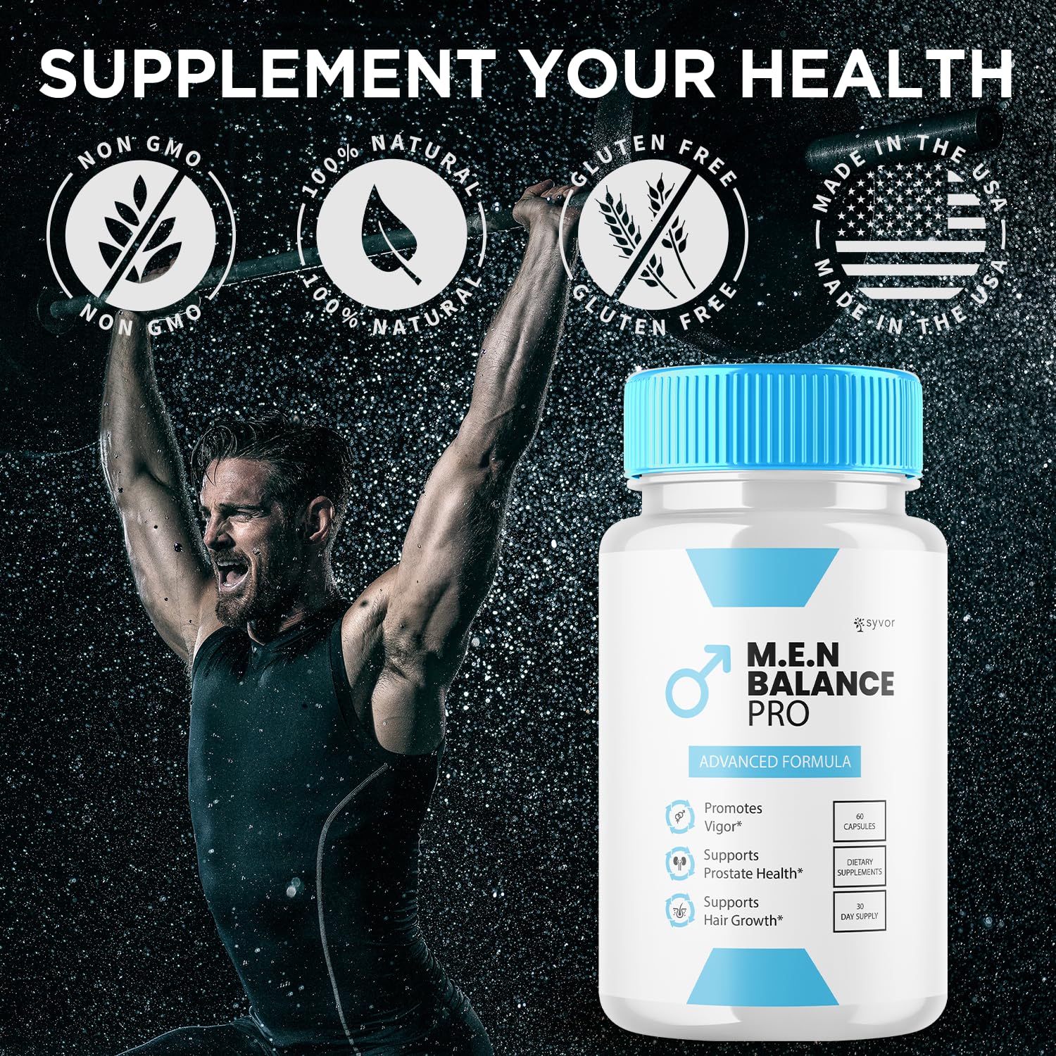 Syvor M.E.N Balance Pro capsules close-up reveals natural color and form.